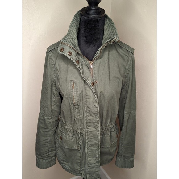 Army Green Cargo Jacket Women's 100% Cotton Large - Picture 1 of 14
